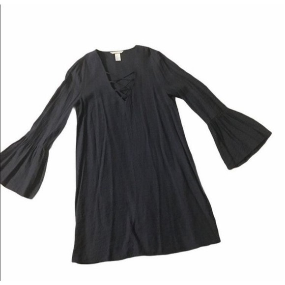 H & M Flared Sleeve Mini Dress Size 6 Boho Hippie Gray - Picture 4 of 7